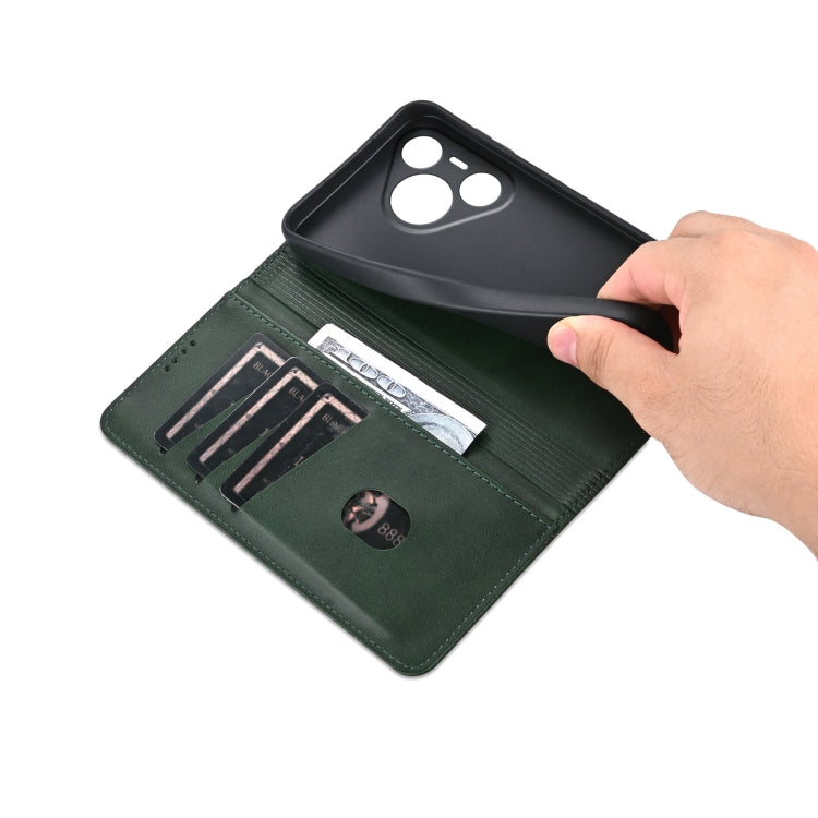 For Huawei Pura 70 Fine Hole AZNS Magnetic Calf Texture Flip Leather Phone Case(Dark Green) - free shipping - PMC Jewellery - Order now!