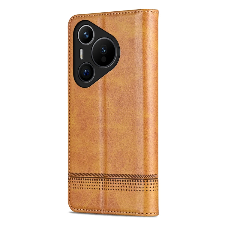 For Huawei Pura 70 Fine Hole AZNS Magnetic Calf Texture Flip Leather Phone Case(Light Brown) - free shipping - PMC Jewellery - Order now!