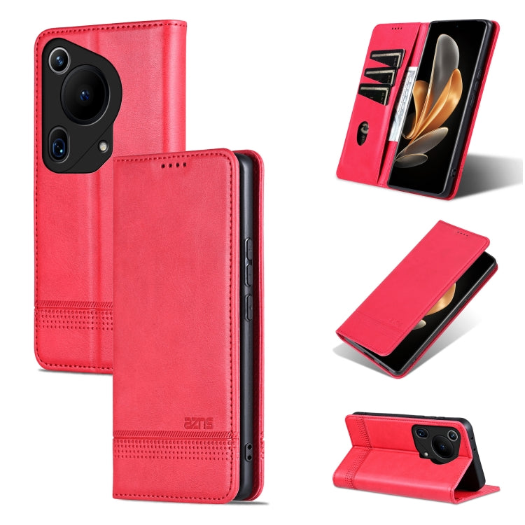For Huawei Pura 70 Ultra AZNS Magnetic Calf Texture Flip Leather Phone Case(Red) - free shipping - PMC Jewellery - Order now!