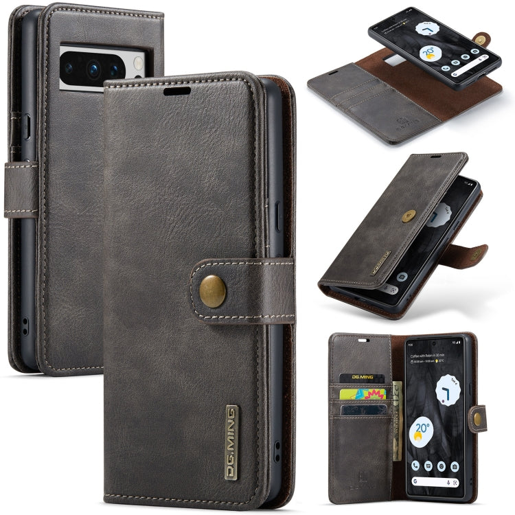 For Google Pixel 8 Pro DG.MING Crazy Horse Texture Detachable Magnetic Leather Phone Case(Grey) - Google Cases by DG.MING | Online Shopping South Africa | PMC TechLife | Buy Now Pay Later Mobicred