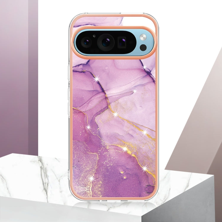 For Google Pixel 9 / 9 Pro Electroplating Marble Dual-side IMD Phone Case(Purple 001) - Google Cases by PMC TechLife | Online Shopping South Africa | PMC TechLife | Buy Now Pay Later Mobicred