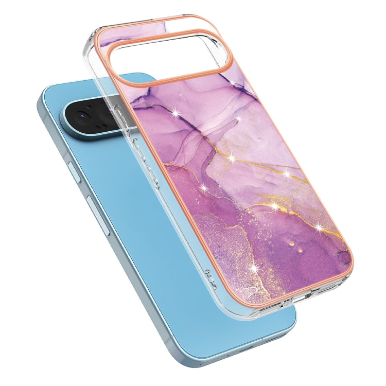 For Google Pixel 9 Pro XL Electroplating Marble Dual-side IMD Phone Case(Purple 001) - Google Cases by PMC TechLife | Online Shopping South Africa | PMC TechLife | Buy Now Pay Later Mobicred
