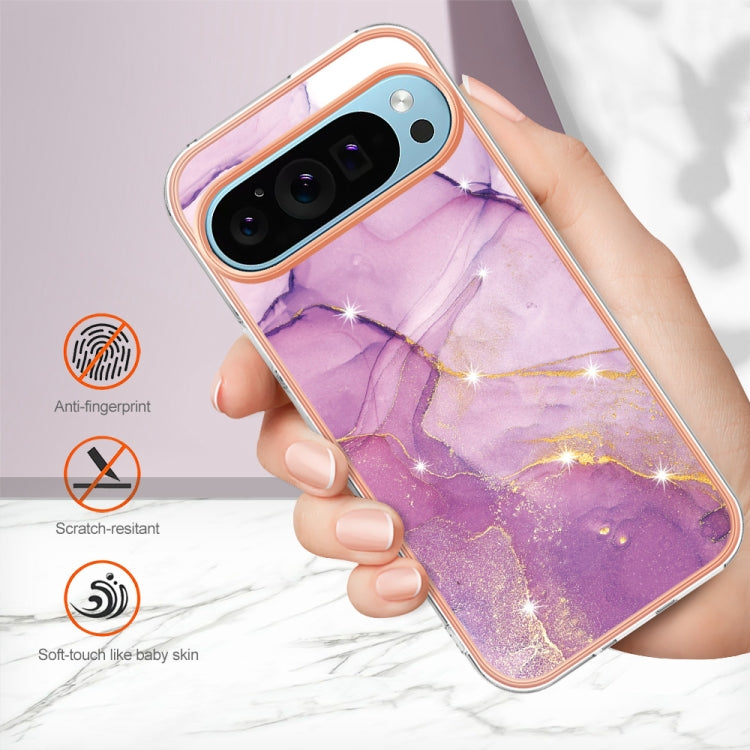 For Google Pixel 9 Pro XL Electroplating Marble Dual-side IMD Phone Case(Purple 001) - Google Cases by PMC TechLife | Online Shopping South Africa | PMC TechLife | Buy Now Pay Later Mobicred