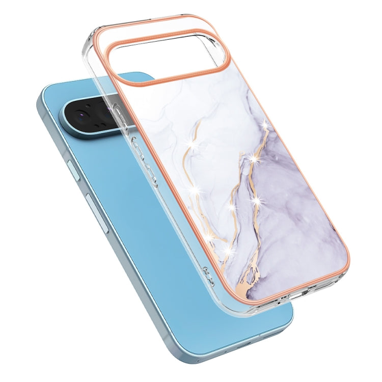 For Google Pixel 9 Pro XL Electroplating Marble Dual-side IMD Phone Case(White 006) - Google Cases by PMC TechLife | Online Shopping South Africa | PMC TechLife | Buy Now Pay Later Mobicred