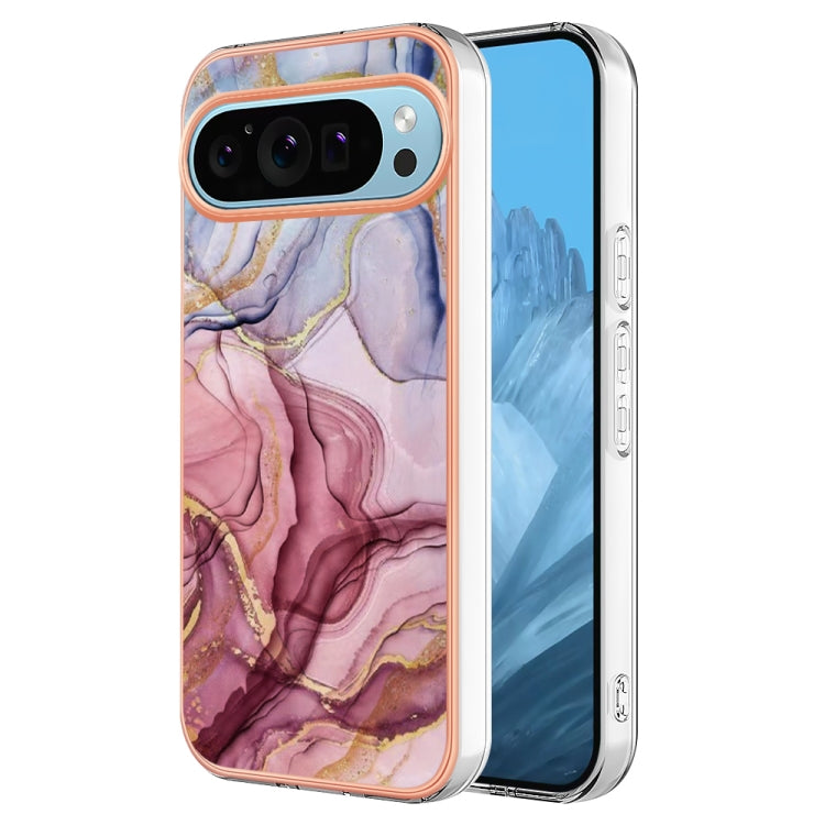 For Google Pixel 9 Pro XL Electroplating Marble Dual-side IMD Phone Case(Rose Red 014) - Google Cases by PMC TechLife | Online Shopping South Africa | PMC TechLife | Buy Now Pay Later Mobicred