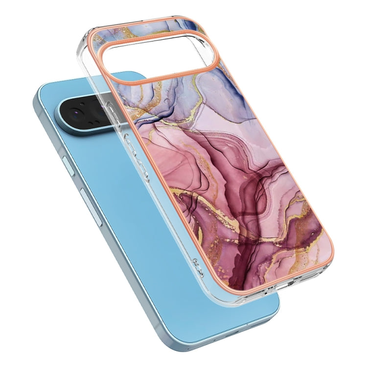 For Google Pixel 9 Pro XL Electroplating Marble Dual-side IMD Phone Case(Rose Red 014) - Google Cases by PMC TechLife | Online Shopping South Africa | PMC TechLife | Buy Now Pay Later Mobicred