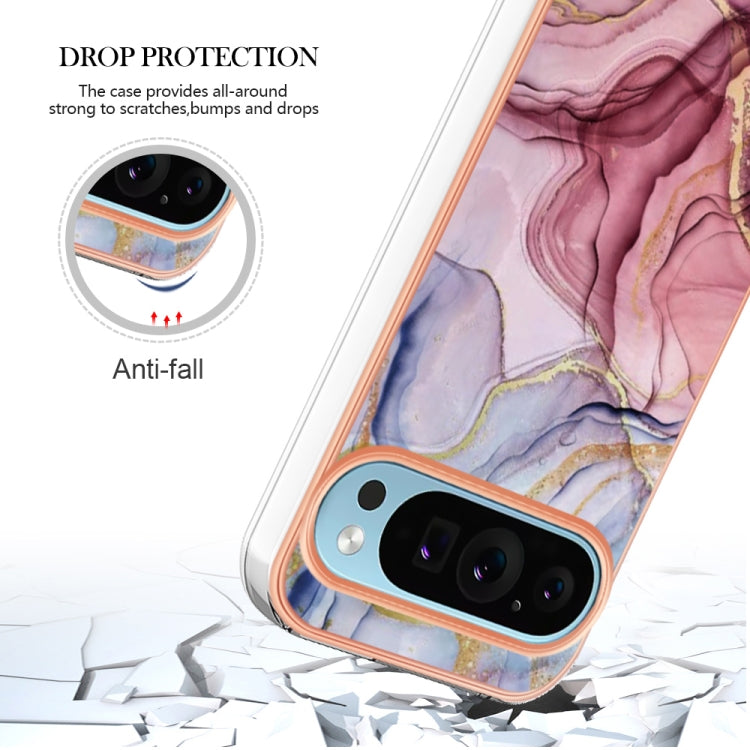 For Google Pixel 9 Pro XL Electroplating Marble Dual-side IMD Phone Case(Rose Red 014) - Google Cases by PMC TechLife | Online Shopping South Africa | PMC TechLife | Buy Now Pay Later Mobicred