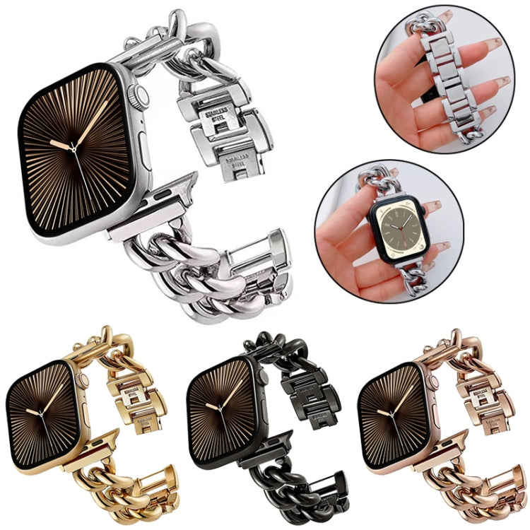 Big Denim Chain Metal Watch Band For Apple Watch Series 10 42mm(Rose Gold) - free shipping - PMC TechLife - Order now!