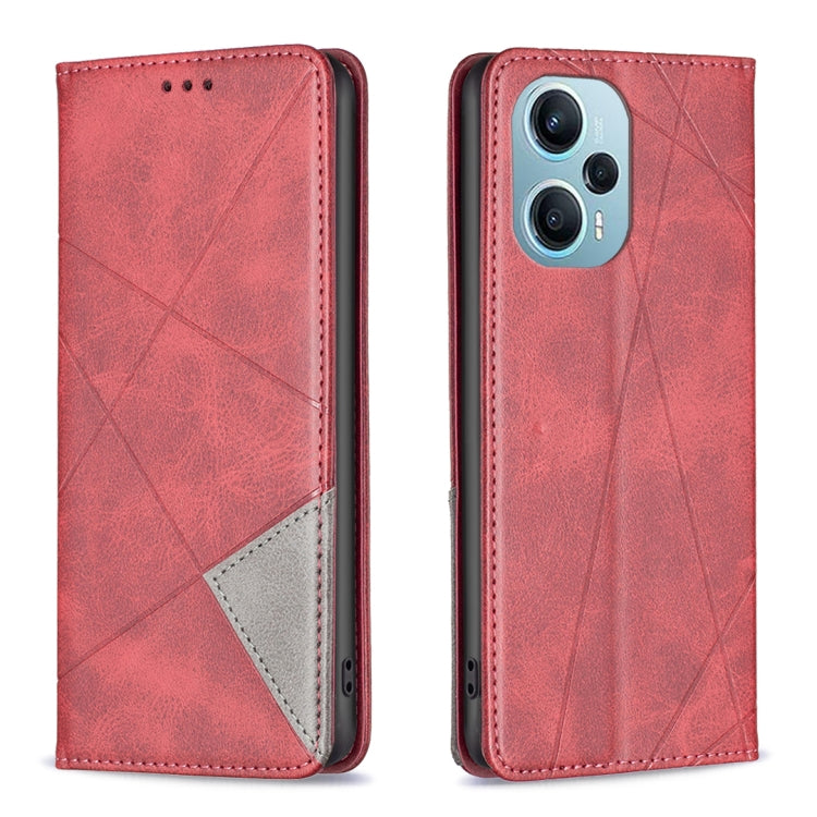 For Xiaomi Poco F5 5G / Redmi Note 12 Turbo Rhombus Texture Magnetic Leather Phone Case(Red) - Xiaomi Cases by PMC TechLife | Online Shopping South Africa | PMC TechLife | Buy Now Pay Later Mobicred