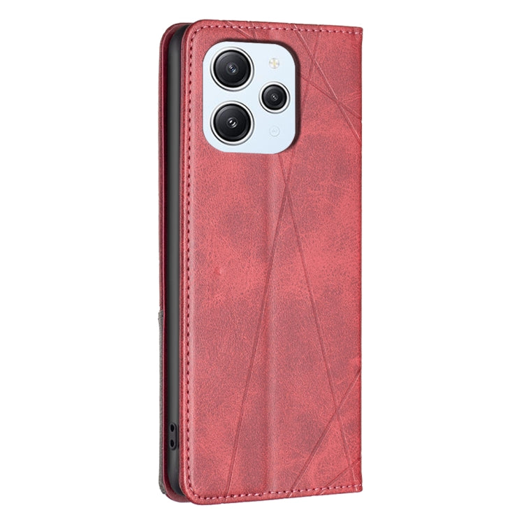 For Xiaomi Redmi 12 4G Rhombus Texture Magnetic Leather Phone Case(Red) - Xiaomi Cases by PMC TechLife | Online Shopping South Africa | PMC TechLife | Buy Now Pay Later Mobicred