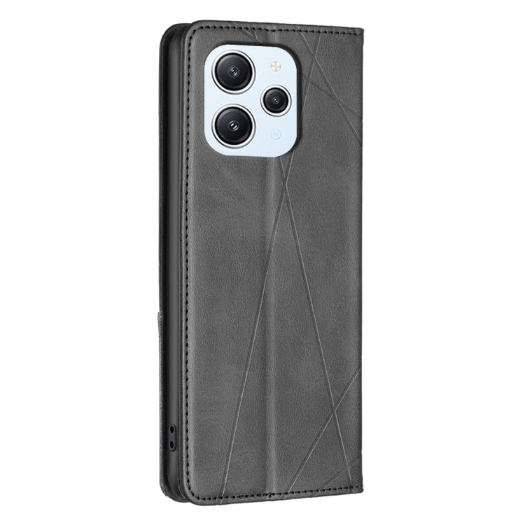 For Xiaomi Redmi 12 4G Rhombus Texture Magnetic Leather Phone Case(Black) - Xiaomi Cases by PMC TechLife | Online Shopping South Africa | PMC TechLife | Buy Now Pay Later Mobicred