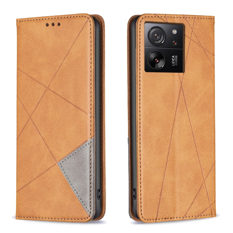 For Xiaomi 13T / 13T Pro / Redmi K60 Ultra Rhombus Texture Magnetic Leather Phone Case(Yellow) - Redmi K60 Ultra Cases by PMC TechLife | Online Shopping South Africa | PMC TechLife | Buy Now Pay Later Mobicred