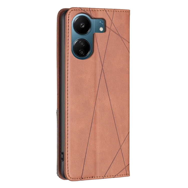 For Xiaomi Redmi 13C Rhombus Texture Magnetic Leather Phone Case(Brown) - 13C Cases by PMC TechLife | Online Shopping South Africa | PMC TechLife | Buy Now Pay Later Mobicred