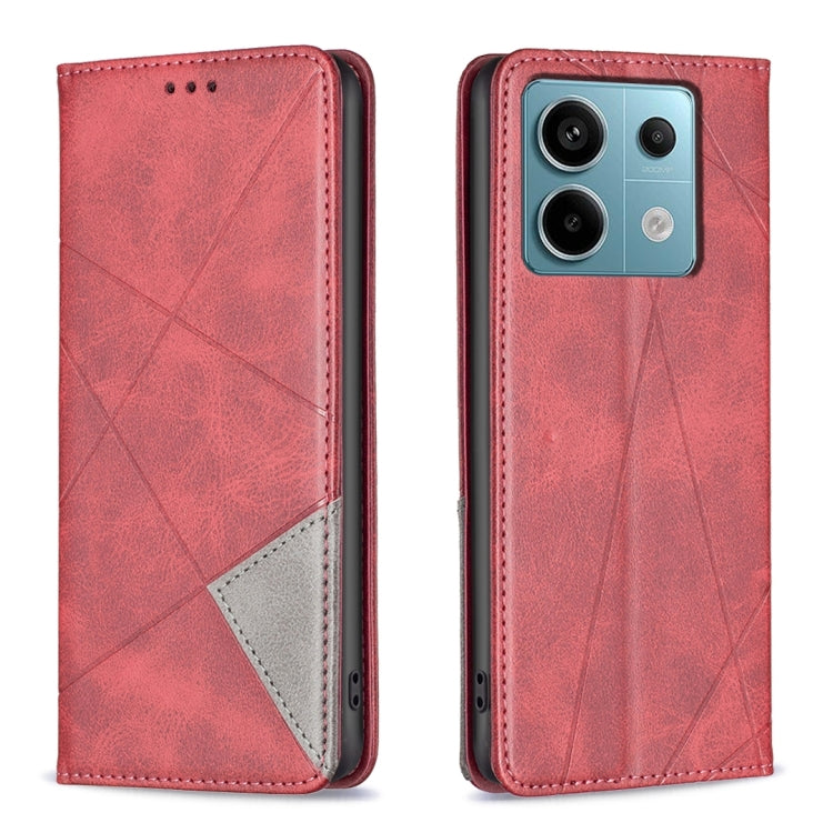 For Xiaomi Poco M6 Pro 4G Rhombus Texture Magnetic Leather Phone Case(Red) - Xiaomi Cases by PMC TechLife | Online Shopping South Africa | PMC TechLife | Buy Now Pay Later Mobicred