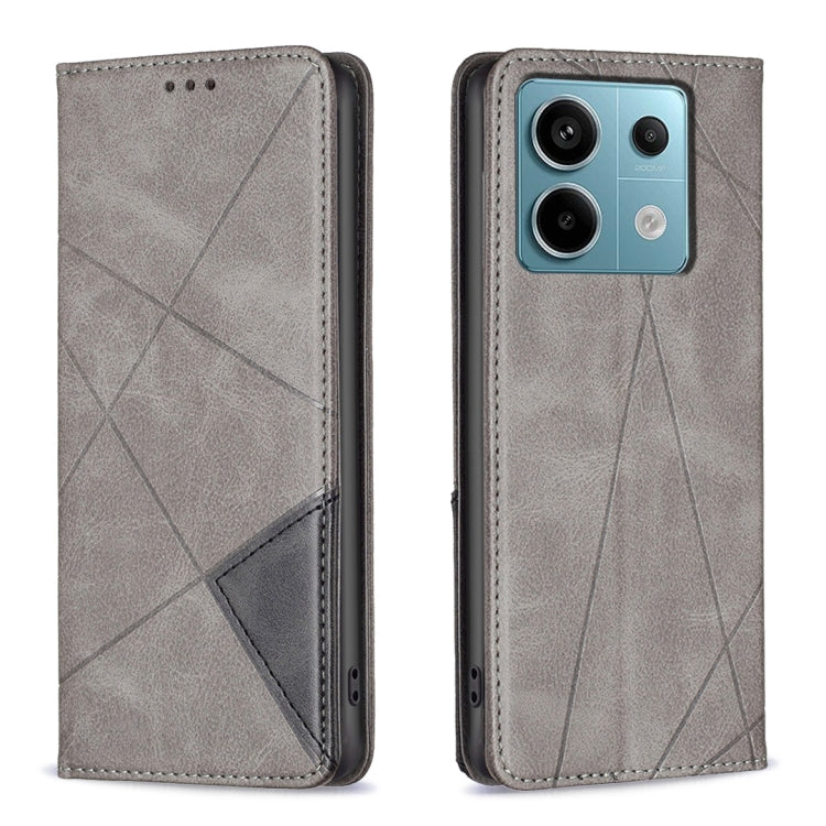 For Xiaomi Poco M6 Pro 4G Rhombus Texture Magnetic Leather Phone Case(Grey) - Xiaomi Cases by PMC TechLife | Online Shopping South Africa | PMC TechLife | Buy Now Pay Later Mobicred