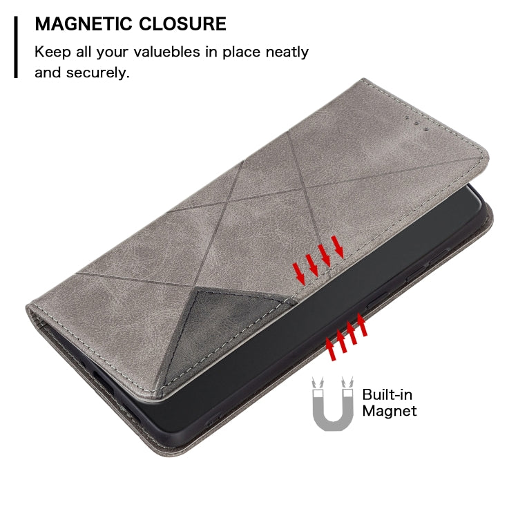 For Xiaomi Poco M6 Pro 4G Rhombus Texture Magnetic Leather Phone Case(Grey) - Xiaomi Cases by PMC TechLife | Online Shopping South Africa | PMC TechLife | Buy Now Pay Later Mobicred