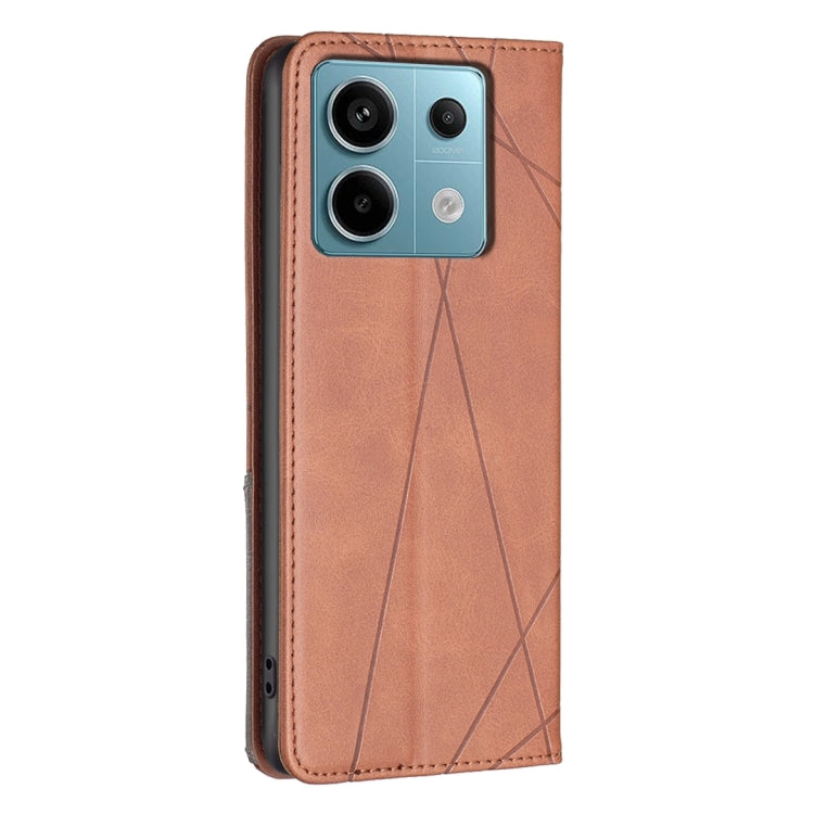 For Xiaomi Poco M6 Pro 4G Rhombus Texture Magnetic Leather Phone Case(Brown) - Xiaomi Cases by PMC TechLife | Online Shopping South Africa | PMC TechLife | Buy Now Pay Later Mobicred