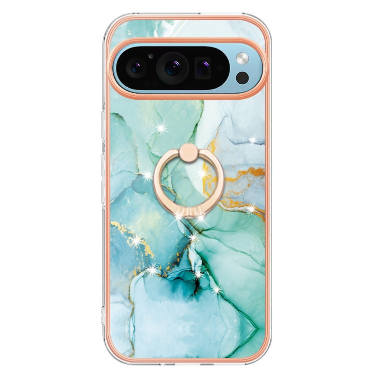 For Google Pixel 9 / 9 Pro Electroplating Marble IMD TPU Phone Case with Ring Holder(Green 003) - Google Cases by PMC TechLife | Online Shopping South Africa | PMC TechLife | Buy Now Pay Later Mobicred