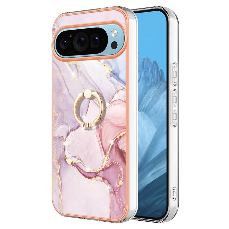 For Google Pixel 9 Pro XL Electroplating Marble IMD TPU Phone Case with Ring Holder(Rose Gold 005) - free shipping - PMC TechLife - Order now!