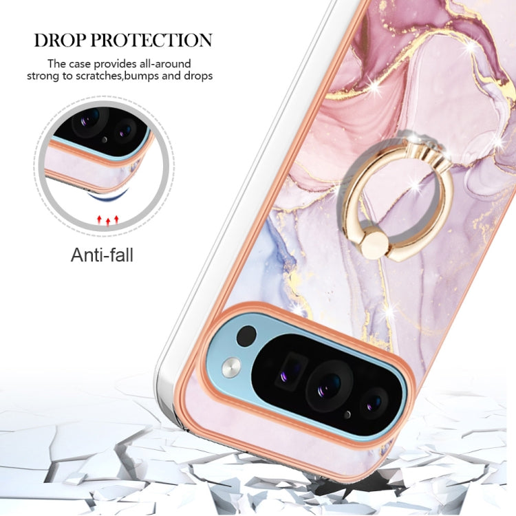 For Google Pixel 9 Pro XL Electroplating Marble IMD TPU Phone Case with Ring Holder(Rose Gold 005) - free shipping - PMC TechLife - Order now!