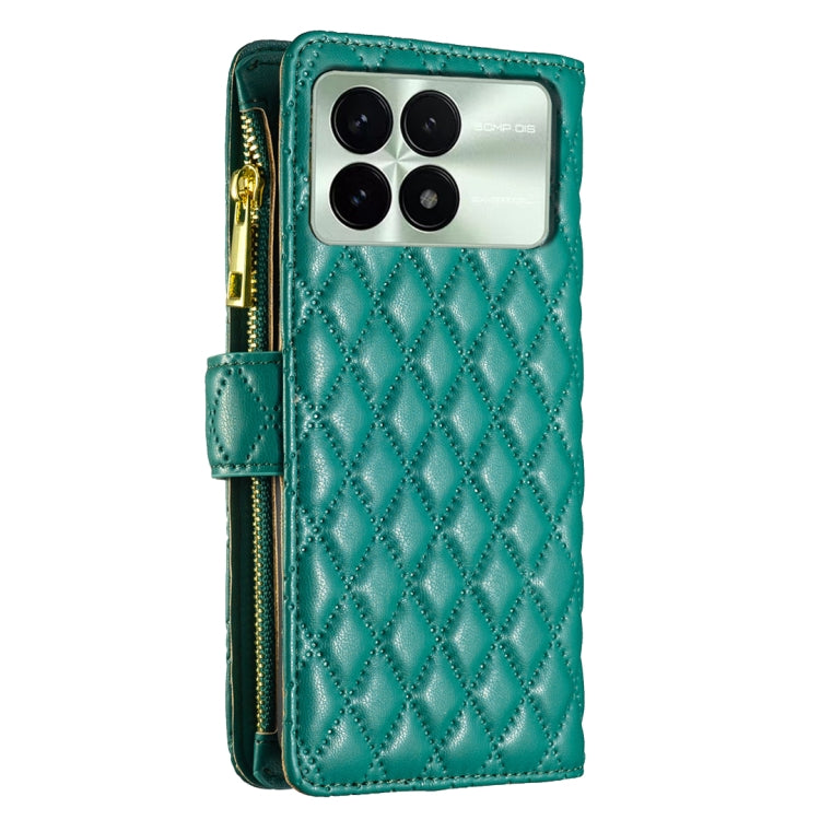 For Xiaomi Redmi K70 / K70 Pro Diamond Lattice Zipper Wallet Leather Flip Phone Case(Green) - Xiaomi Cases by PMC Jewellery | Online Shopping South Africa | PMC Jewellery | Buy Now Pay Later Mobicred