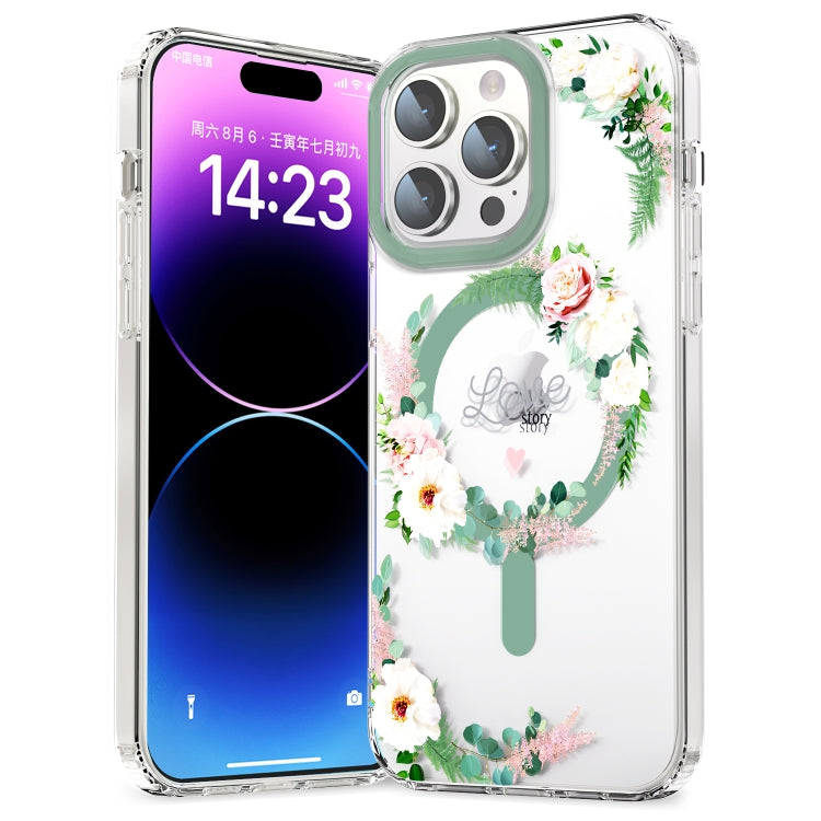 For iPhone 13 Pro Max MagSafe Magnetic TPU Phone Case(White Pink Rose) - iPhone 13 Pro Max Cases by PMC TechLife | Online Shopping South Africa | PMC TechLife