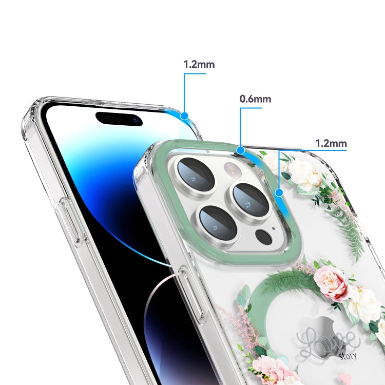 For iPhone 13 Pro Max MagSafe Magnetic TPU Phone Case(White Pink Rose) - iPhone 13 Pro Max Cases by PMC TechLife | Online Shopping South Africa | PMC TechLife