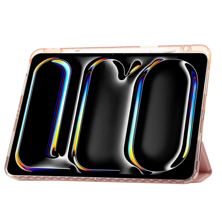 For iPad Pro 13 2024 Clear Acrylic 3-Fold Leather Tablet Case(Pink) - iPad Pro 13 2024 Cases by PMC TechLife | Online Shopping South Africa | PMC TechLife | Buy Now Pay Later Mobicred