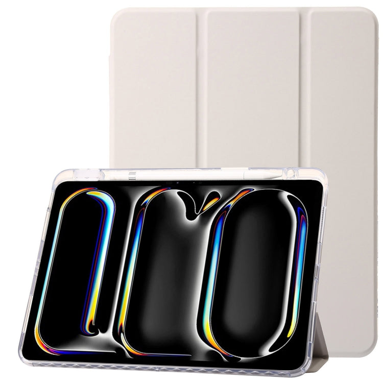 For iPad Pro 13 2024 Clear Acrylic 3-Fold Leather Tablet Case(Grey) - iPad Pro 13 2024 Cases by PMC TechLife | Online Shopping South Africa | PMC TechLife | Buy Now Pay Later Mobicred