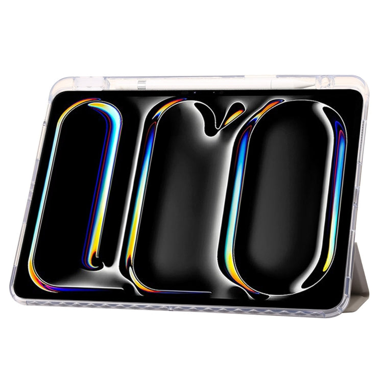 For iPad Pro 13 2024 Clear Acrylic 3-Fold Leather Tablet Case(Grey) - iPad Pro 13 2024 Cases by PMC TechLife | Online Shopping South Africa | PMC TechLife | Buy Now Pay Later Mobicred