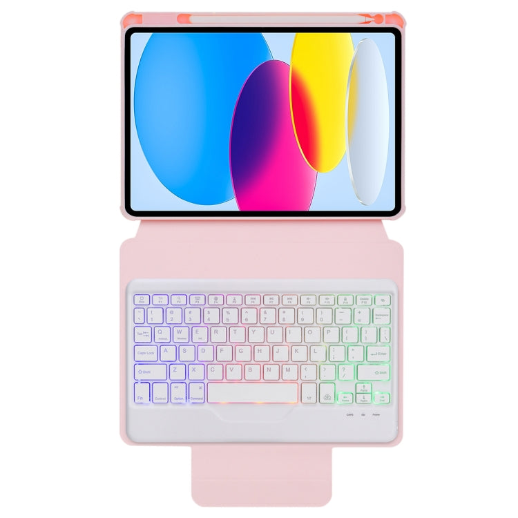 For iPad 10th Gen 10.9 2022 F10BS 360 Rotation Acrylic Transparent Bluetooth Keyboard Leather Case With Backlight(Pink) - Universal by PMC TechLife | Online Shopping South Africa | PMC TechLife