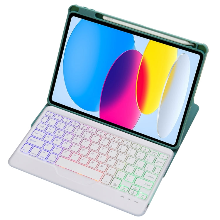 For iPad 11 2025 / 10th Gen 10.9 2022 F10BS 360 Rotation Acrylic Transparent Bluetooth Keyboard Leather Case With Backlight(Green) - Universal by PMC TechLife | Online Shopping South Africa | PMC TechLife | Buy Now Pay Later Mobicred