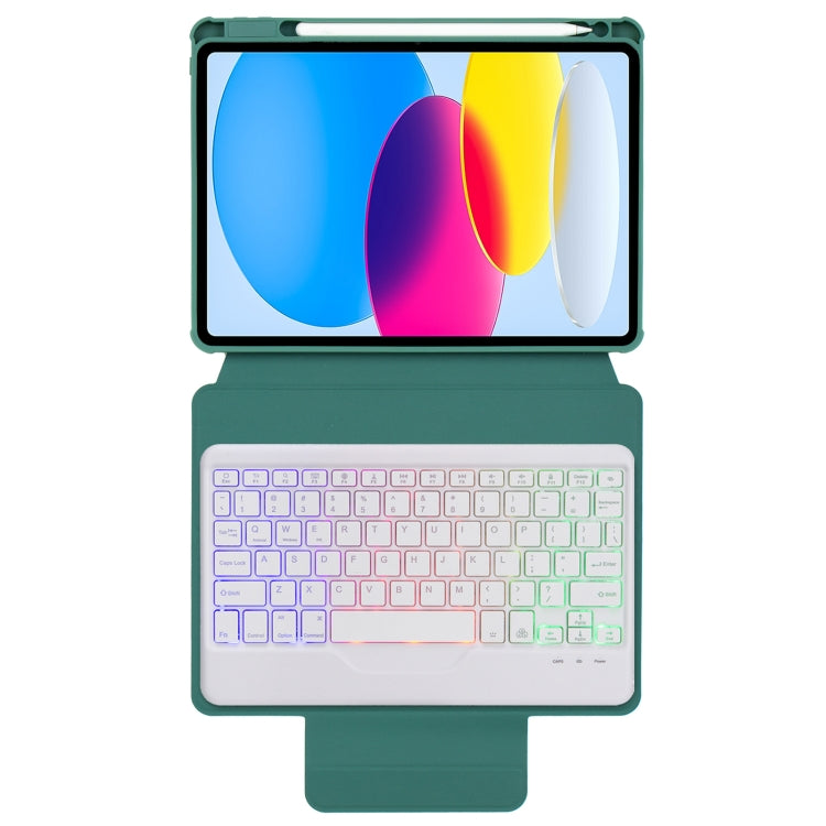 For iPad 11 2025 / 10th Gen 10.9 2022 F10BS 360 Rotation Acrylic Transparent Bluetooth Keyboard Leather Case With Backlight(Green) - Universal by PMC TechLife | Online Shopping South Africa | PMC TechLife | Buy Now Pay Later Mobicred