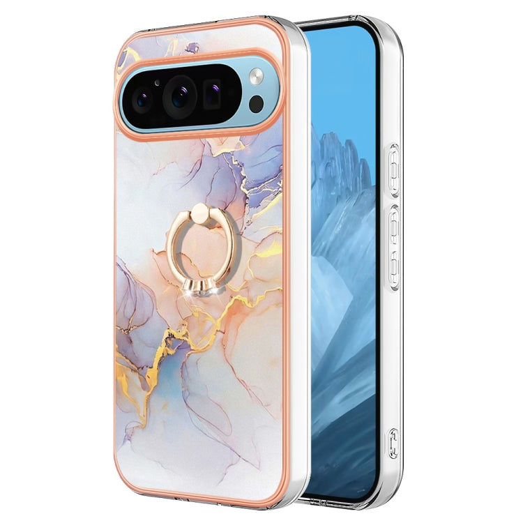 For Google Pixel 9 / 9 Pro Electroplating IMD TPU Phone Case with Ring(White Marble) - Google Cases by PMC TechLife | Online Shopping South Africa | PMC TechLife | Buy Now Pay Later Mobicred