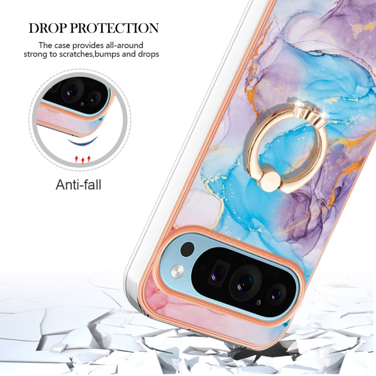 For Google Pixel 9 / 9 Pro Electroplating IMD TPU Phone Case with Ring(Blue Marble) - Google Cases by PMC TechLife | Online Shopping South Africa | PMC TechLife | Buy Now Pay Later Mobicred