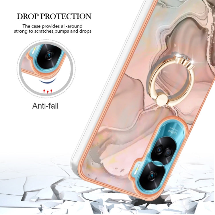 For Honor 90 Lite 5G Electroplating Marble Dual-side IMD Phone Case with Ring(Rose Gold 015) - Honor Cases by PMC TechLife | Online Shopping South Africa | PMC TechLife