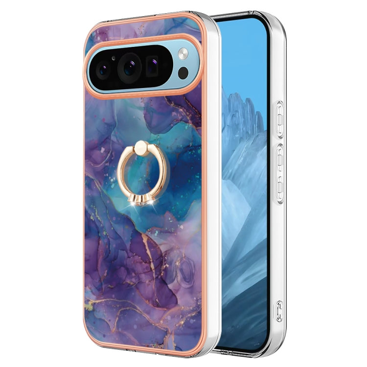 For Google Pixel 9 / 9 Pro Electroplating Marble Dual-side IMD Phone Case with Ring(Purple 016) - Google Cases by PMC TechLife | Online Shopping South Africa | PMC TechLife | Buy Now Pay Later Mobicred