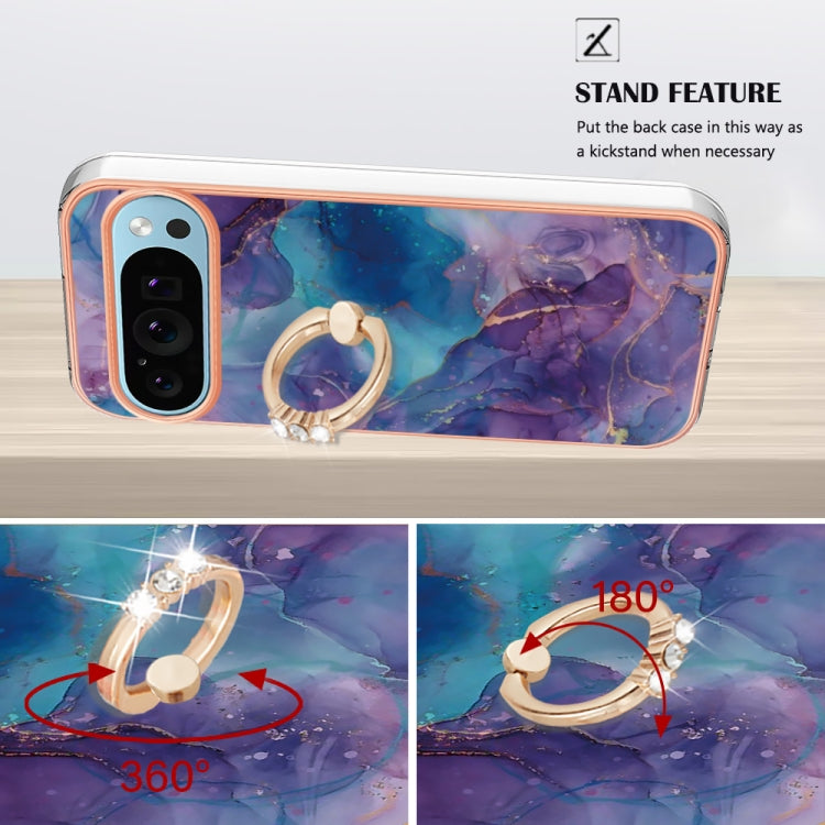 For Google Pixel 9 / 9 Pro Electroplating Marble Dual-side IMD Phone Case with Ring(Purple 016) - Google Cases by PMC TechLife | Online Shopping South Africa | PMC TechLife | Buy Now Pay Later Mobicred