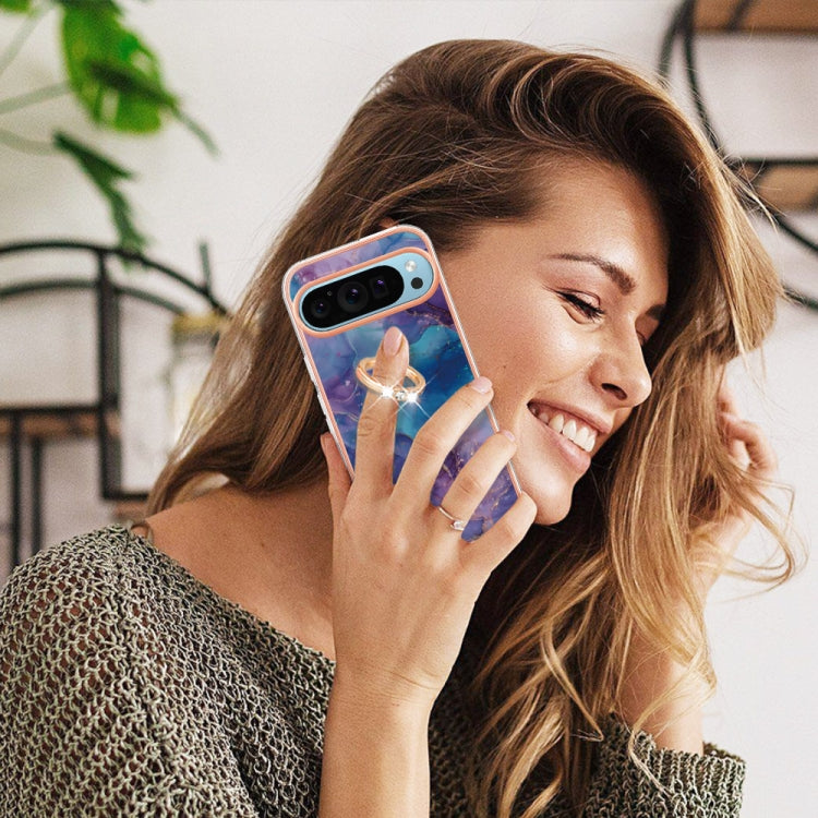 For Google Pixel 9 / 9 Pro Electroplating Marble Dual-side IMD Phone Case with Ring(Purple 016) - Google Cases by PMC TechLife | Online Shopping South Africa | PMC TechLife | Buy Now Pay Later Mobicred