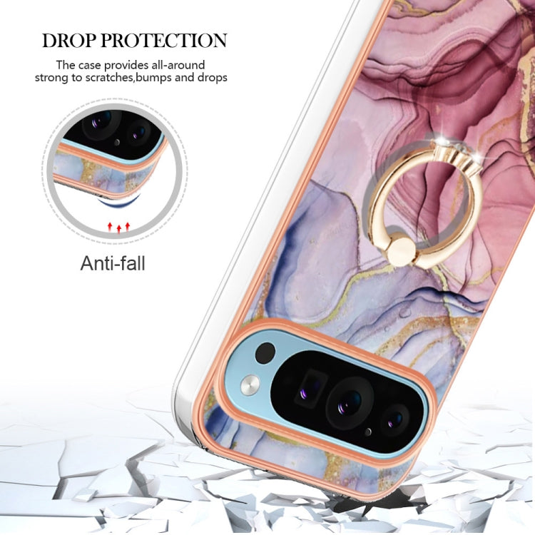 For Google Pixel 9 / 9 Pro Electroplating Marble Dual-side IMD Phone Case with Ring(Rose Red 014) - Google Cases by PMC TechLife | Online Shopping South Africa | PMC TechLife | Buy Now Pay Later Mobicred