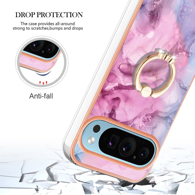 For Google Pixel 9 Pro XL Electroplating Marble Dual-side IMD Phone Case with Ring(Pink 013) - Google Cases by PMC TechLife | Online Shopping South Africa | PMC TechLife | Buy Now Pay Later Mobicred