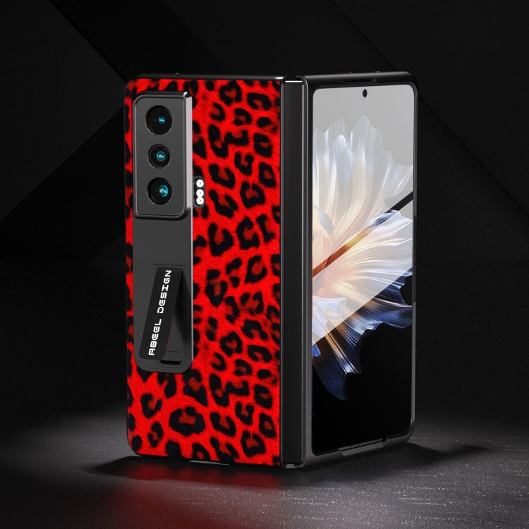 For Honor Magic Vs ABEEL Integrated Black Edge Leopard Phone Case with Holder(Red) - Honor Cases by PMC TechLife | Online Shopping South Africa | PMC TechLife | Buy Now Pay Later Mobicred