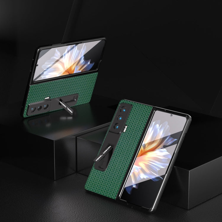 For Honor Magic Vs ABEEL Integrated Genuine Leather Luxury Series Phone Case with Holder(Night Green) - Honor Cases by PMC TechLife | Online Shopping South Africa | PMC TechLife | Buy Now Pay Later Mobicred