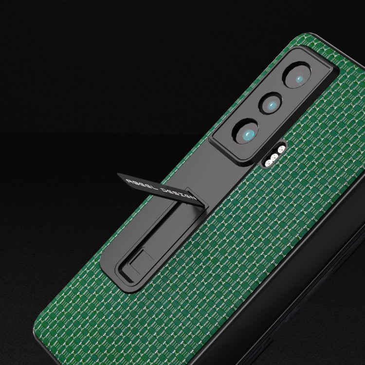 For Honor Magic Vs ABEEL Integrated Genuine Leather Luxury Series Phone Case with Holder(Night Green) - Honor Cases by PMC TechLife | Online Shopping South Africa | PMC TechLife | Buy Now Pay Later Mobicred
