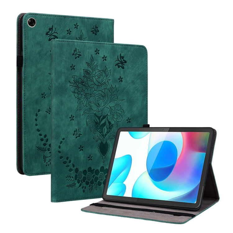 For Realme Pad 10.4 / Pad 5G 10.4 Butterfly Rose Embossed Leather Tablet Case(Green) - Realme by PMC TechLife | Online Shopping South Africa | PMC TechLife | Buy Now Pay Later Mobicred