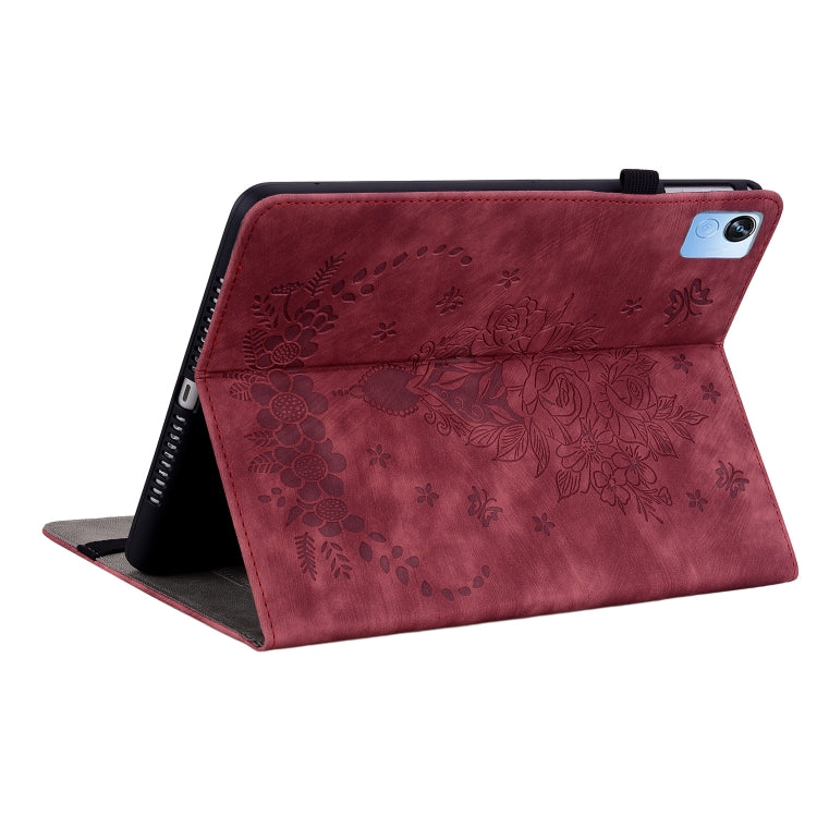 For Realme Pad X Butterfly Rose Embossed Leather Tablet Case(Red) - Realme by PMC TechLife | Online Shopping South Africa | PMC TechLife | Buy Now Pay Later Mobicred