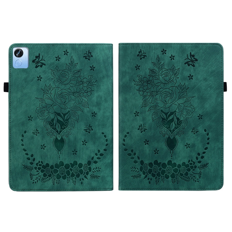 For Realme Pad X Butterfly Rose Embossed Leather Tablet Case(Green) - Realme by PMC TechLife | Online Shopping South Africa | PMC TechLife | Buy Now Pay Later Mobicred