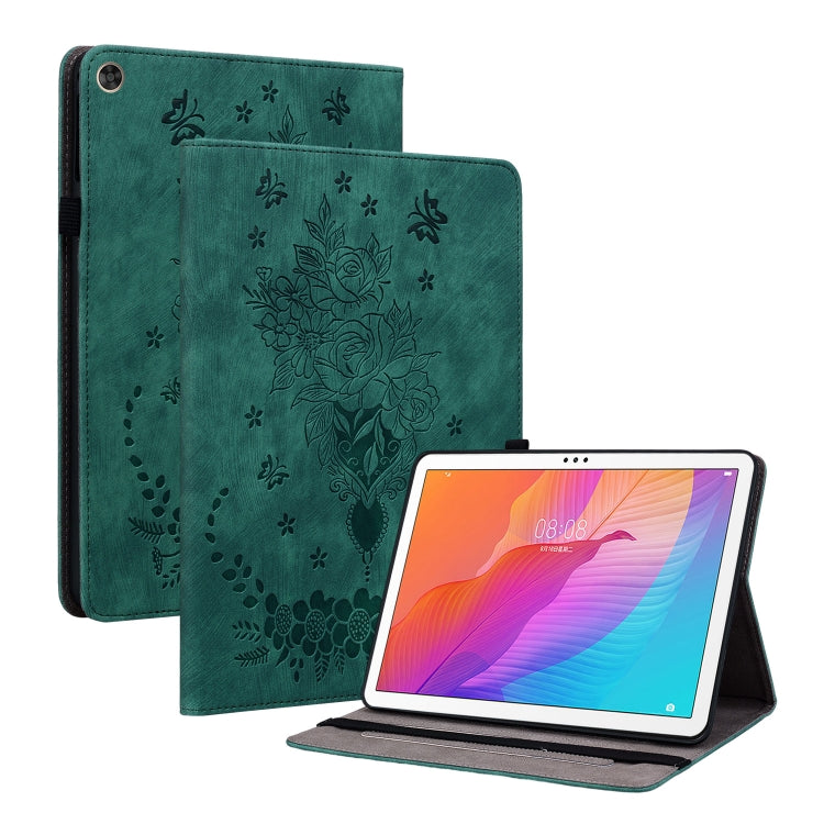 For Huawei MatePad T 10s / Enjoy Tablet 2 Butterfly Rose Embossed Leather Tablet Case(Green) - Huawei Cases by PMC TechLife | Online Shopping South Africa | PMC TechLife | Buy Now Pay Later Mobicred