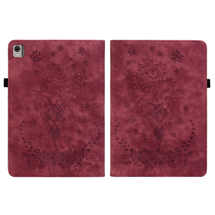 For Nokia T21 Butterfly Rose Embossed Leather Tablet Case(Red) - Honor Cases by PMC TechLife | Online Shopping South Africa | PMC TechLife | Buy Now Pay Later Mobicred
