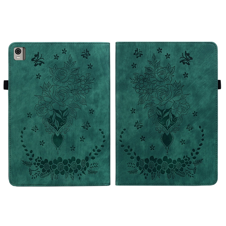 For Nokia T21 Butterfly Rose Embossed Leather Tablet Case(Green) - Honor Cases by PMC TechLife | Online Shopping South Africa | PMC TechLife | Buy Now Pay Later Mobicred